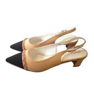 Slingback Pumps Adjustable w Chain and Ribbon Detail sz. 7 EUC